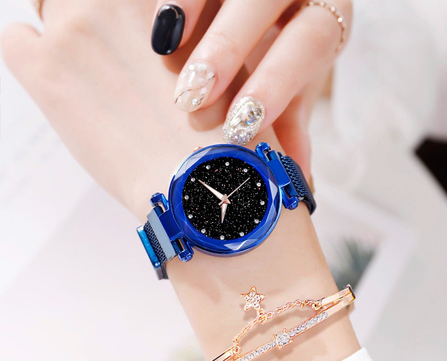 Stainless Steel Magnet Strap Led Digital Watch For Girls