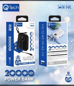 🔋 Qtech 20000mAh Power Bank ⚡ 22.5W PD Fast Charging | Pocket Size Portable Charger with LED Display 📱 - melabazar.shop
