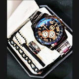 Business steel straps round dial wrist watches hand watch - silver watch - men watches - watch for boys - watch for men - watch for kids - watch for young's - watch for boys + Bracelet + With Chain+Ring - High Quality In Random Dial watch stylish - branded - watch - Melabazar.shop