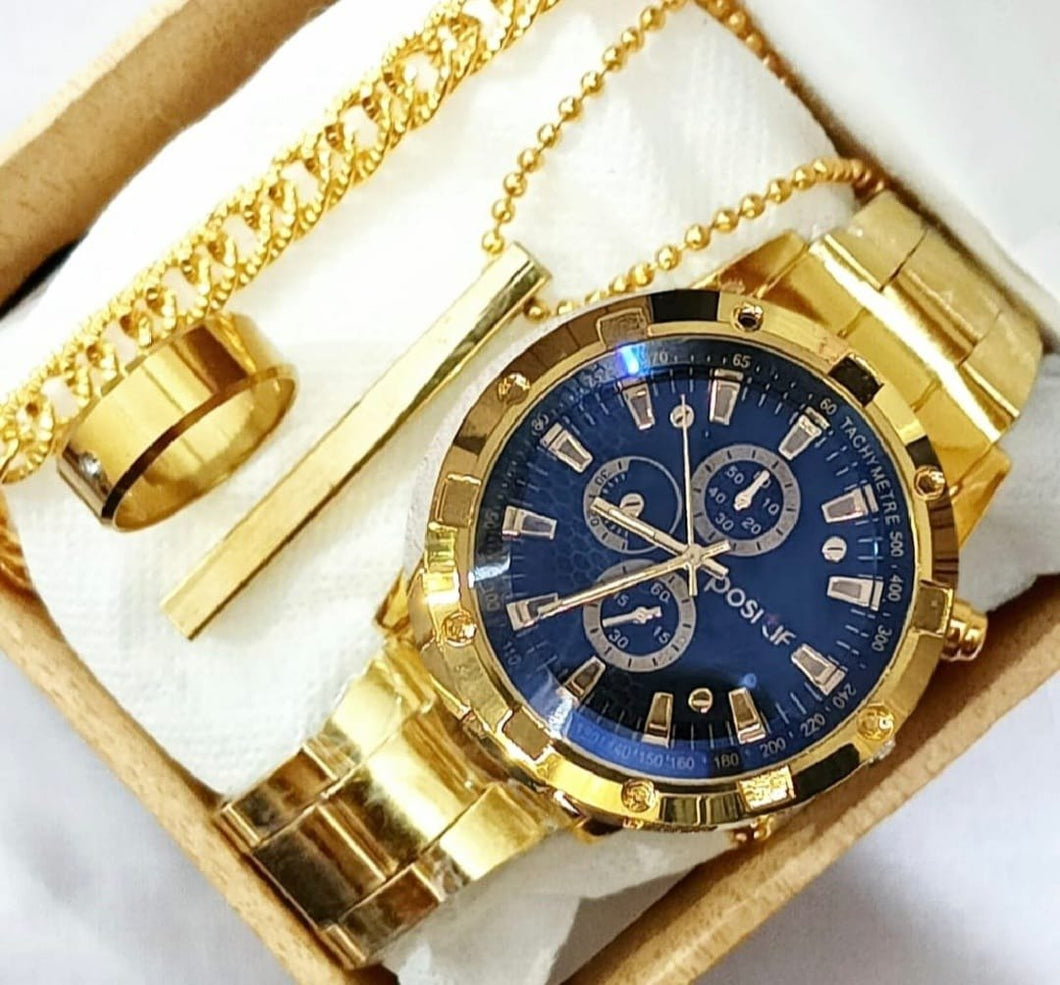 Business steel straps round dial wrist watches hand watch - silver watch - men watches - watch for boys - watch for men - watch for kids - watch for young's - watch for boys + Bracelet + With Chain+Ring - High Quality In Random Dial watch stylish - branded - watch - Melabazar.shop