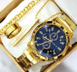 Business steel straps round dial wrist watches hand watch - silver watch - men watches - watch for boys - watch for men - watch for kids - watch for young's - watch for boys + Bracelet + With Chain+Ring - High Quality In Random Dial watch stylish - branded - watch - Melabazar.shop