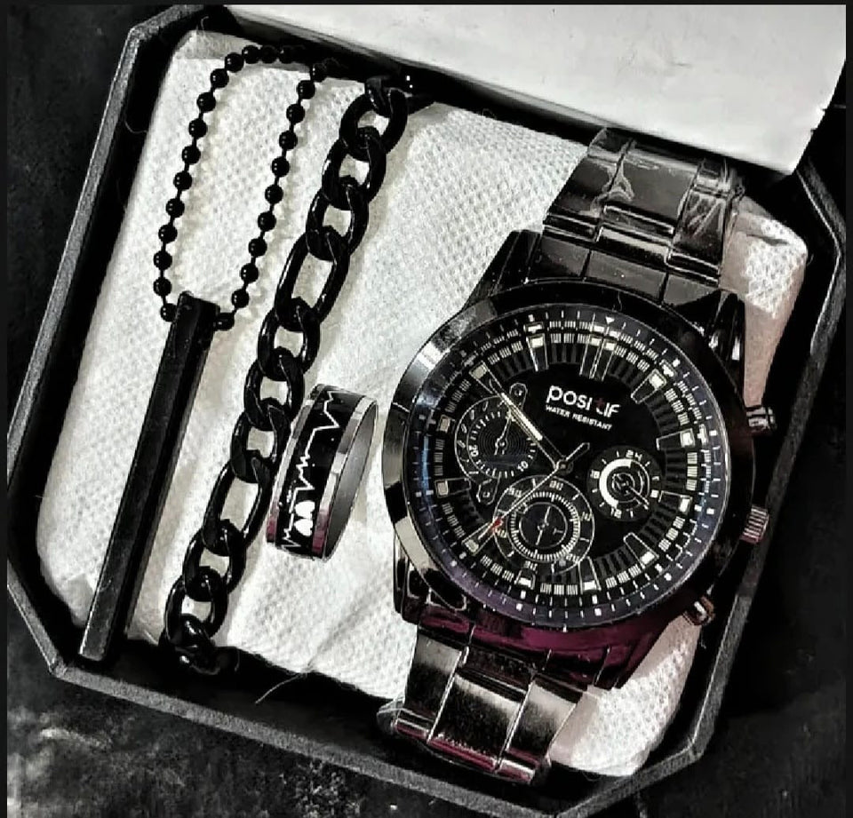 Business steel straps round dial wrist watches hand watch - silver watch - men watches - watch for boys - watch for men - watch for kids - watch for young's - watch for boys + Bracelet + With Chain+Ring - High Quality In Random Dial watch stylish - branded - watch - Melabazar.shop