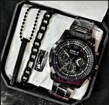 Business steel straps round dial wrist watches hand watch - silver watch - men watches - watch for boys - watch for men - watch for kids - watch for young's - watch for boys + Bracelet + With Chain+Ring - High Quality In Random Dial watch stylish - branded - watch - Melabazar.shop