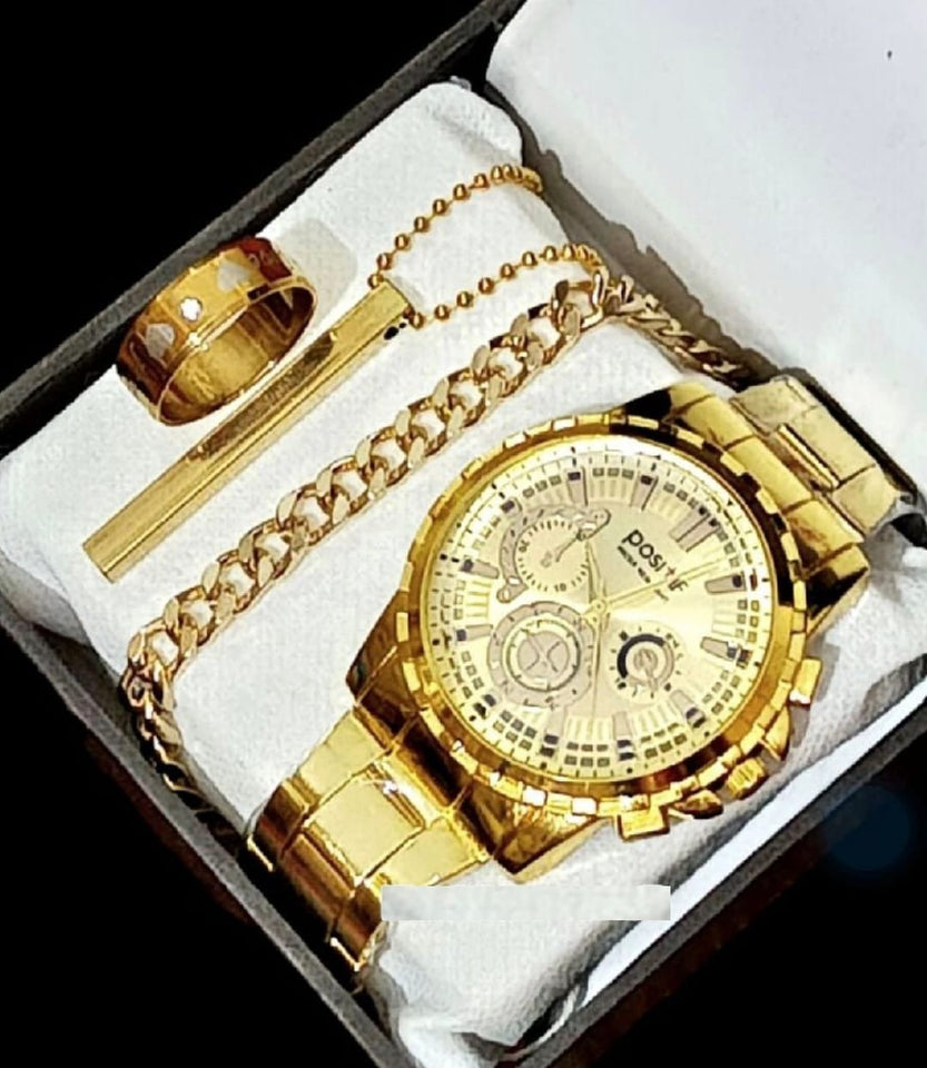 Business steel straps round dial wrist watches hand watch - silver watch - men watches - watch for boys - watch for men - watch for kids - watch for young's - watch for boys + Bracelet + With Chain+Ring - High Quality In Random Dial watch stylish - branded - watch - Melabazar.shop