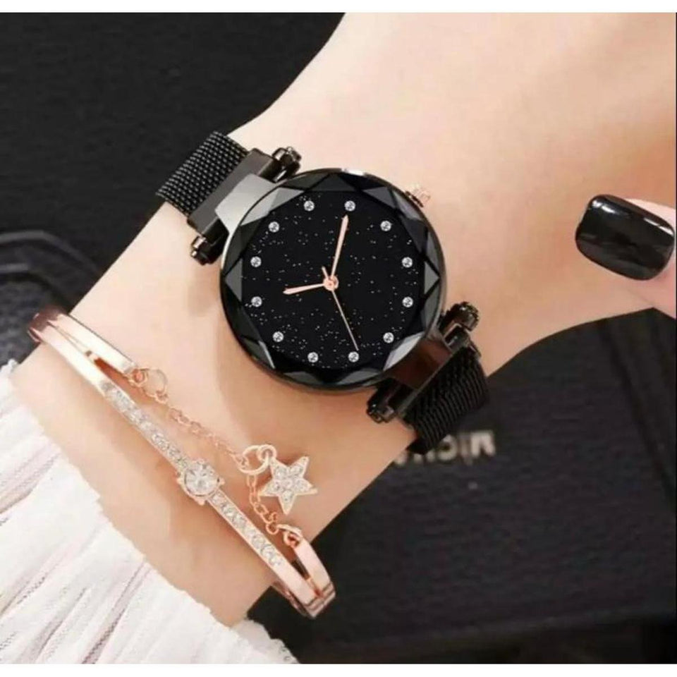 Stainless Steel Magnet Strap Led Digital Watch For Girls - Melabazar.shop