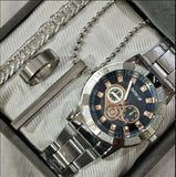 Business steel straps round dial wrist watches hand watch - silver watch - men watches - watch for boys - watch for men - watch for kids - watch for young's - watch for boys + Bracelet + With Chain+Ring - High Quality In Random Dial watch stylish - branded - watch - Melabazar.shop